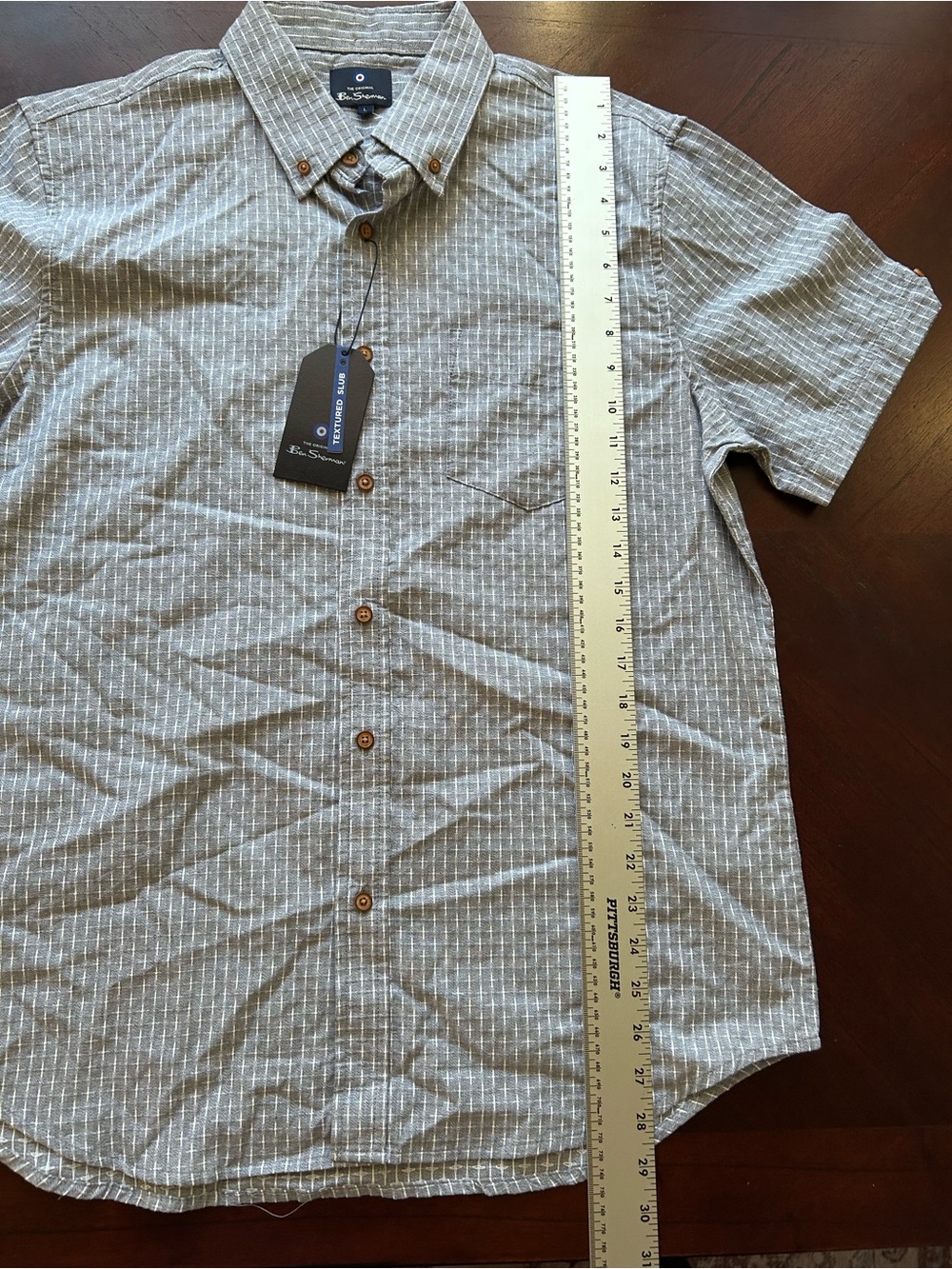 Ben Sherman Men’s Short-Sleeve Button-Down Shirt in Light Gray Stripe size L - Picture 2 of 7
